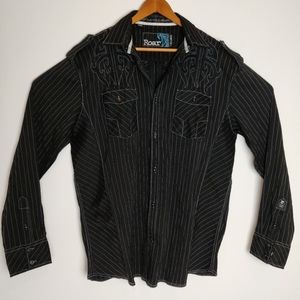 Roar/Buckle Pinstripe Flame Embroidered Button Up
